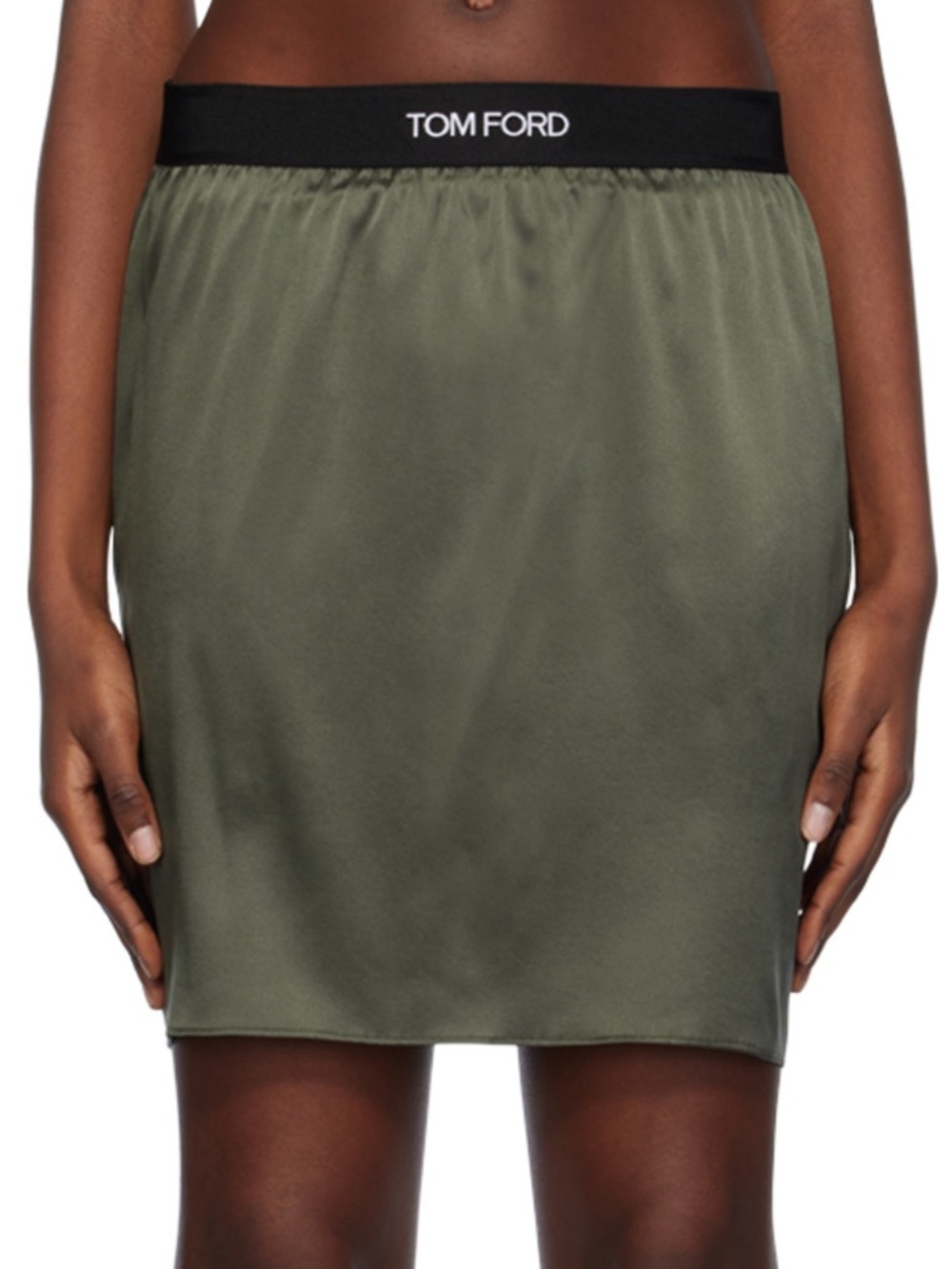 Olive Green Satin Mini Skirt